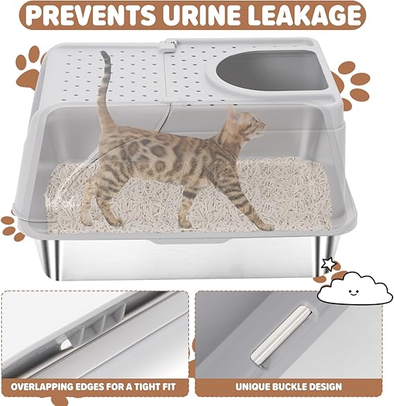 Fully Enclosed Stainless Steel Cat Litter Box with Lid – Odor Control & Easy Cleaning
